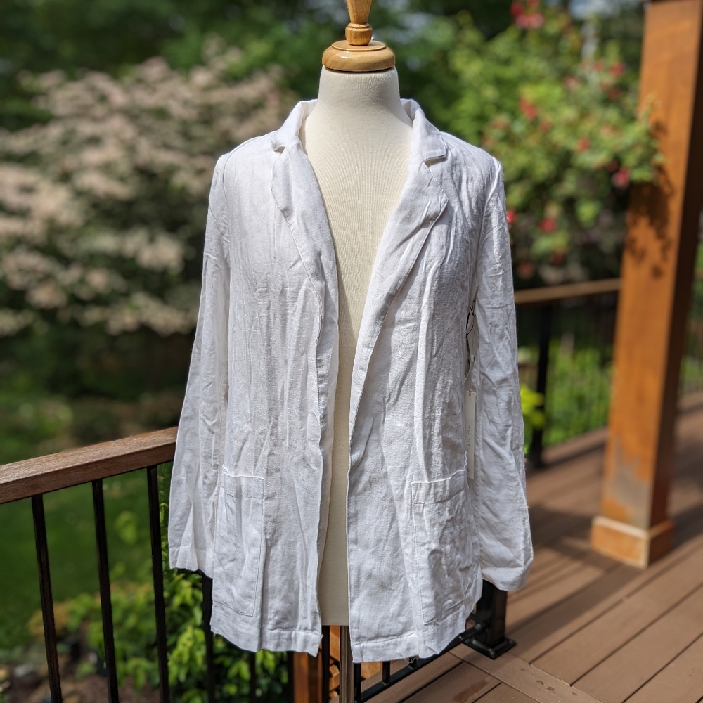Open Front White Linen Blend Blazer Caslon